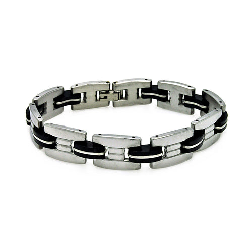 Stainless Steel Black Rubber Link Bracelet