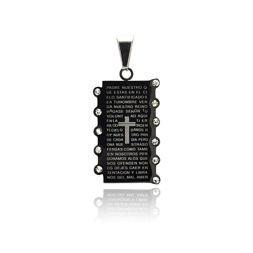 Stainless Steel Black Rhodium Plated Cross Prayer Dog Tag Charm Pendant