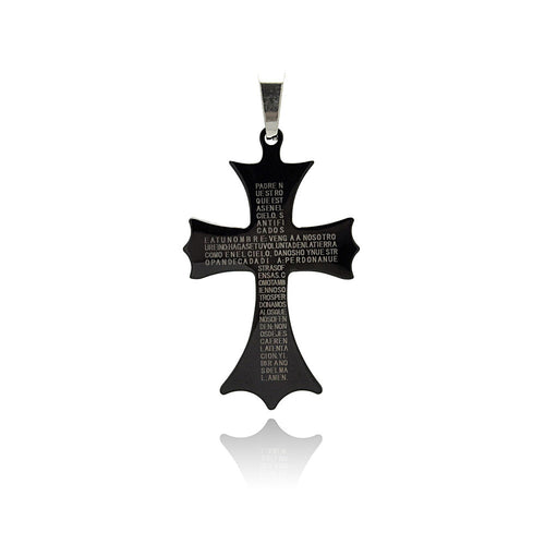 Stainless Steel Black Rhodium Plated Cross Prayer Charm Pendant