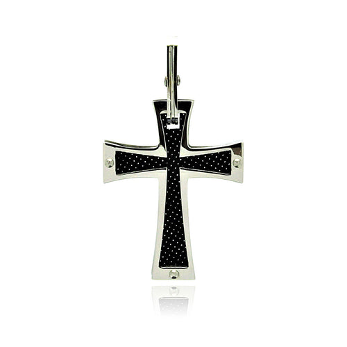 Stainless Steel Carbon Fiber Cross Charm Pendant