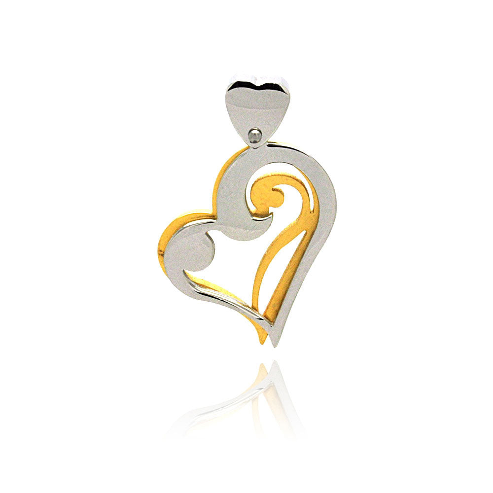 Stainless Steel Gold Plated Two Tone Heart Charm Pendant