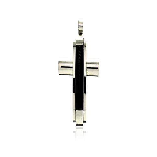 Stainless Steel Black Rhodium Plated Two Tone Cross Charm Pendant