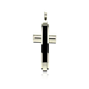 Stainless Steel Black Rhodium Plated Two Tone Cross Charm Pendant