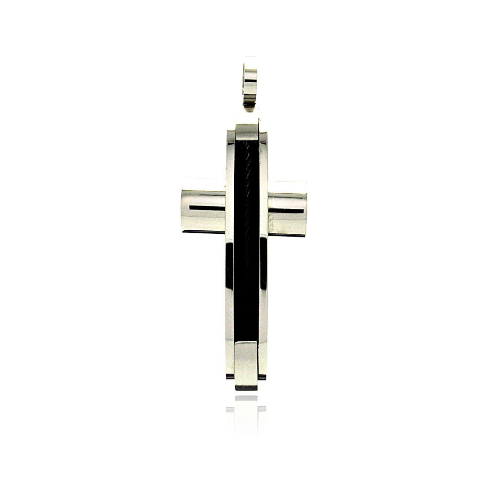 Stainless Steel Black Rhodium Plated Two Tone Cross Charm Pendant