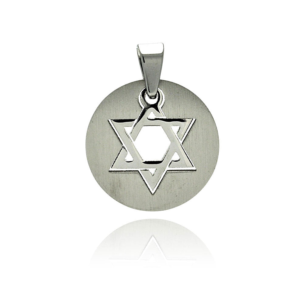 Stainless Steel Star of David Disc Charm Pendant