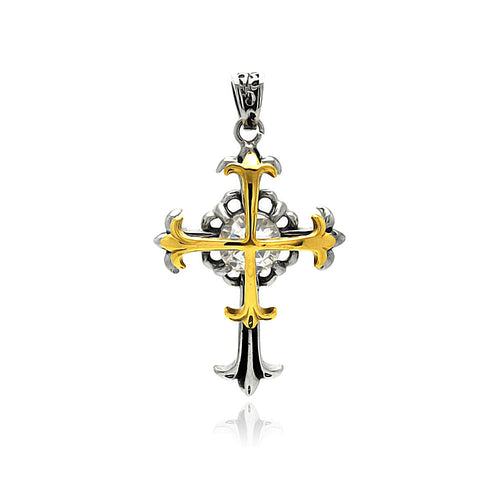 Stainless Steel Gold Plated Two Tone Double Cross Charm Pendant