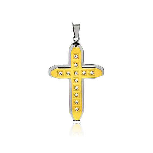 Stainless Steel Gold Plated Two Tone Double Cross Charm Pendant