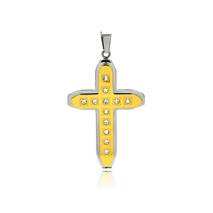 Stainless Steel Gold Plated Two Tone Double Cross Charm Pendant
