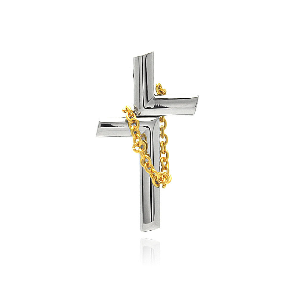 Stainless Steel Gold Plated Chain Cross Charm Pendant