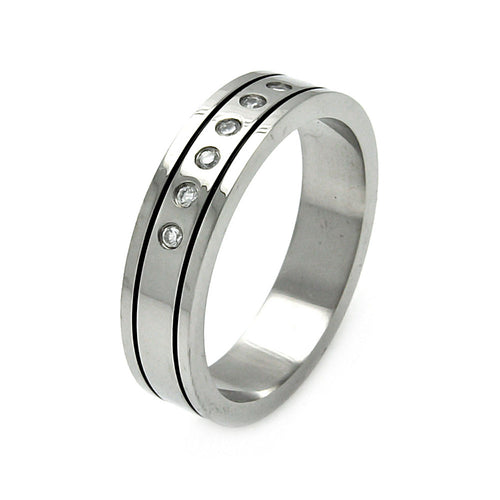 Men's Stainless Steel Border Clear Cubic Zirconia Ring
