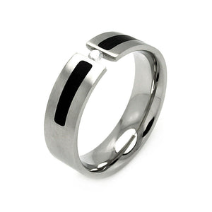 Men's Stainless Steel Black Enamel Clear Cubic Zirconia Center Ring