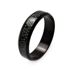 Men's Stainless Steel Black Rhodium Plated Slim Padre Nuestro Ring