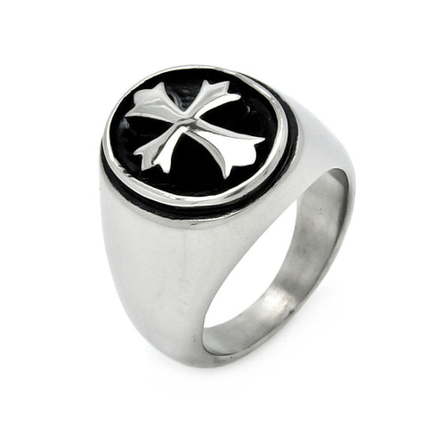 Men's Stainless Steel Oval Disc Cross Ring