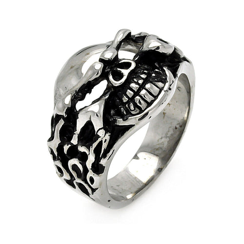 Men's Stainless Steel Flamed Skull Head Ring