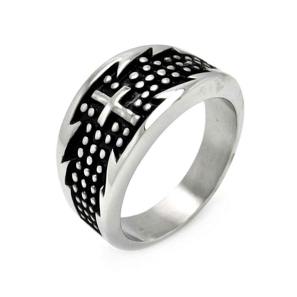 Men's Stainless Steel Iron Cross Dotted Ring
