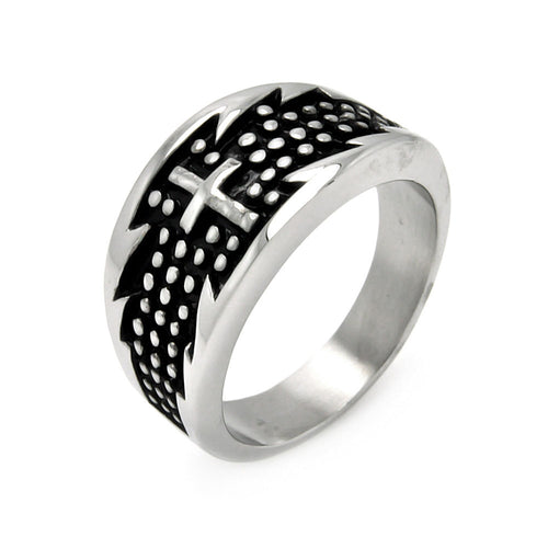 Men's Stainless Steel Dotted Cross Ring