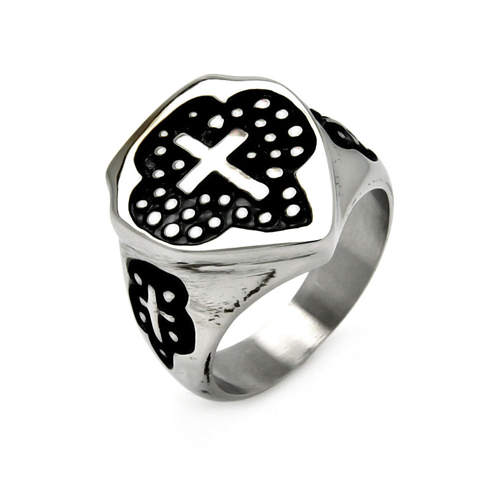 Men's Stainless Steel Dotted Cross Center Ring