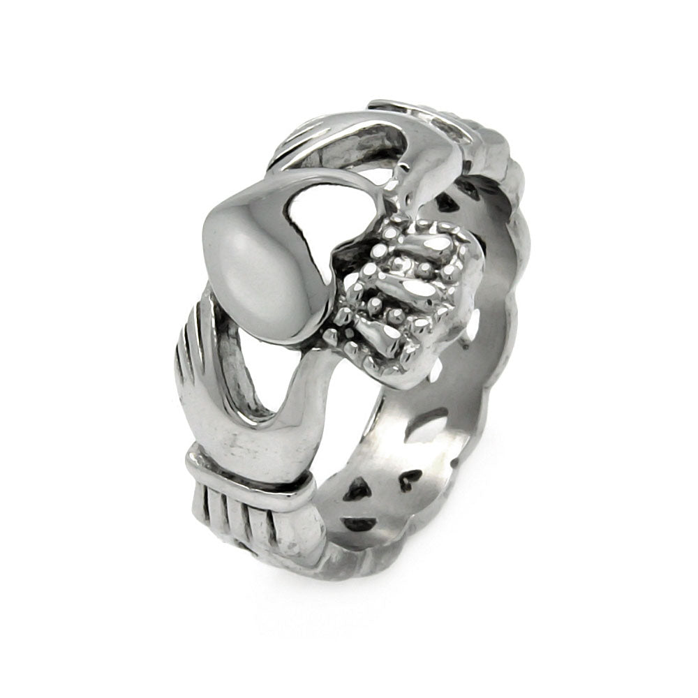 Men's Stainless Steel Hands Heart Claddagh Ring