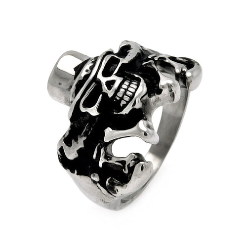 Men's Stainless Steel Skull Hat   Bones Ring