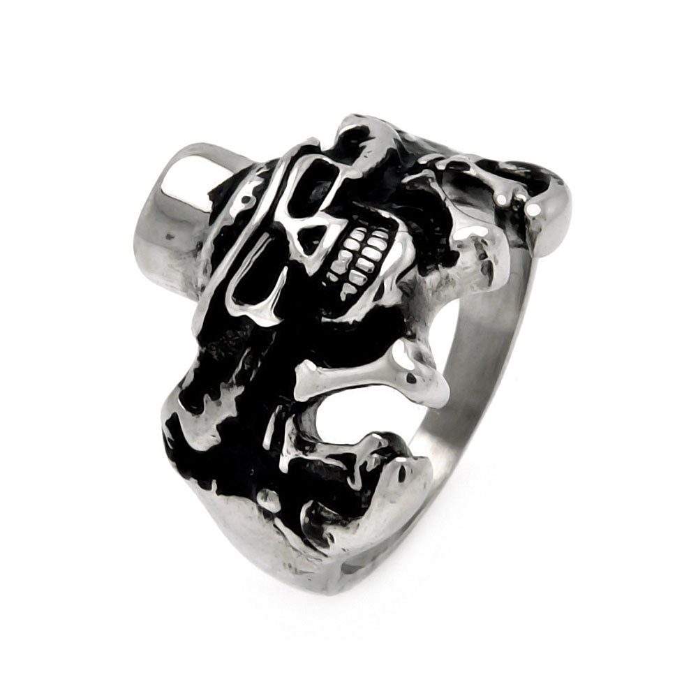 Men's Stainless Steel Skull Hat   Bones Ring
