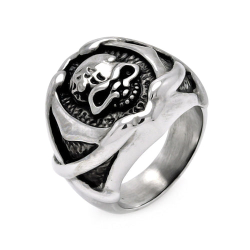 Men's Stainless Steel Skull Head Center Ring