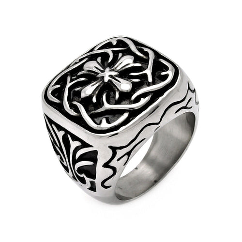 Men's Stainless Steel Large Barb Wire Cross Ring