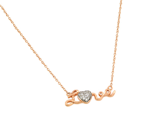 .925 Sterling Silver Rose Gold Plated Clear Cubic Zirconia Pendant Necklace 18 Inches