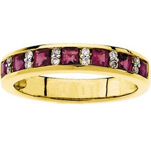 1.00 Carat Princess Cut Ruby & Diamond Alternating Channel Set 14k Yellow Gold