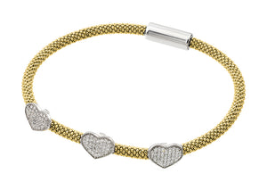 Sterling Silver Yellow Rhodium Cubic Zirconia Heart Fashion Charm Bracelet