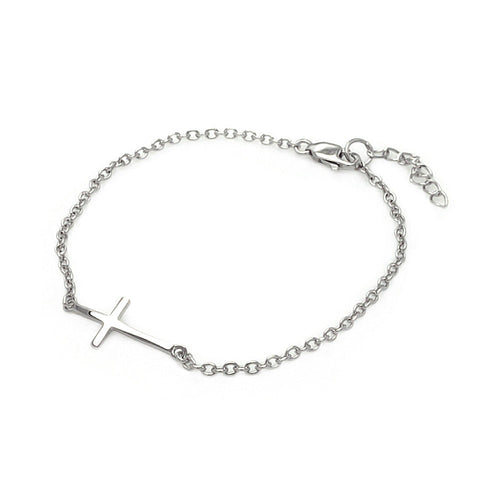 Women's Sterling Silver 925 Sideway Cross Bracelet 7