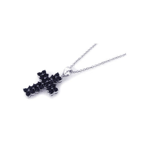 Sterling Silver Black Cubic Zirconia Cross Pendant Necklace 18 Inches