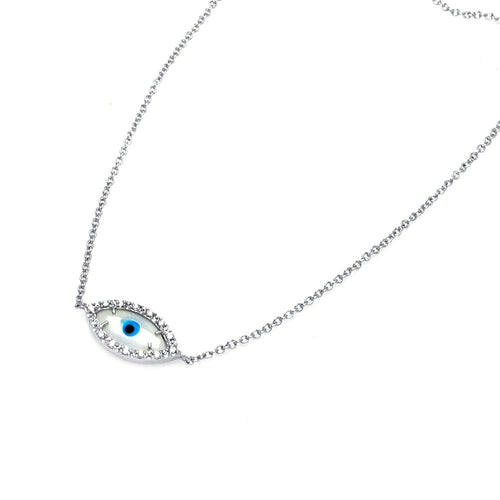 925 Sterling Silver Cubic Zirconia Evil Eye Pendant Necklace 18 Inches