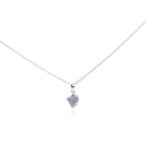 Sterling Silver Rhodium Plated Clear Diamond Tiny Heart Pendant Necklace 18 Inches