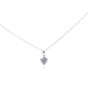 Sterling Silver Rhodium Plated Clear Diamond Tiny Heart Pendant Necklace 18 Inches