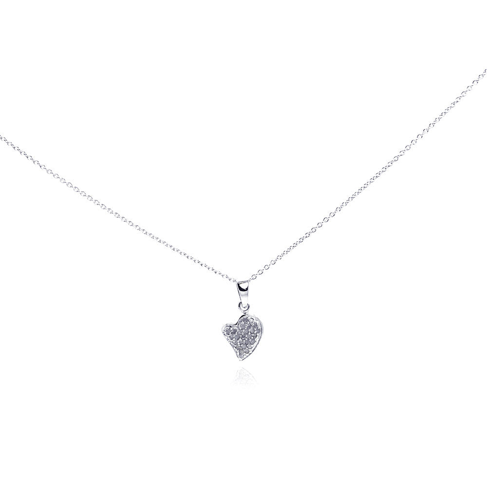 Sterling Silver Rhodium Plated Clear Diamond Tiny Heart Pendant Necklace 18 Inches