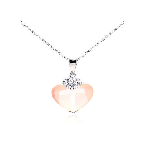 Sterling Silver Rhodium Plated Pink CZ Heart Pendant Necklace