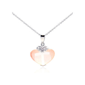 Sterling Silver Rhodium Plated Pink CZ Heart Pendant Necklace