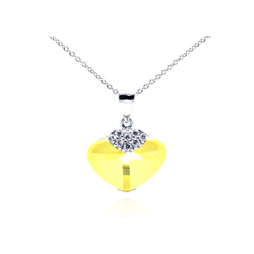 Yellow Cubic Zirconia Heart With Cross Necklace 18 Inch