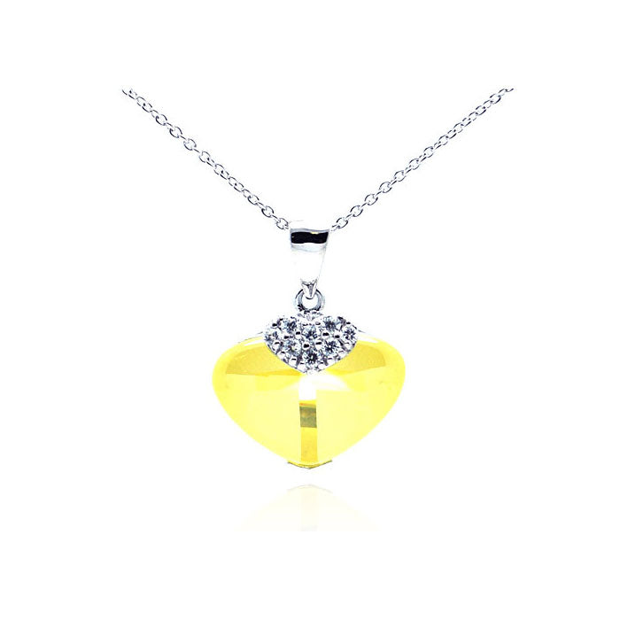 Yellow Cubic Zirconia Heart With Cross Necklace 18 Inch