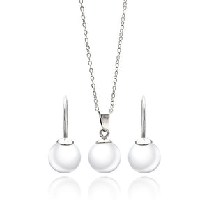 Pearl Cubic Zirconia CZ .925 Sterling Silver Necklace Pendant Earrings Jewelry Set