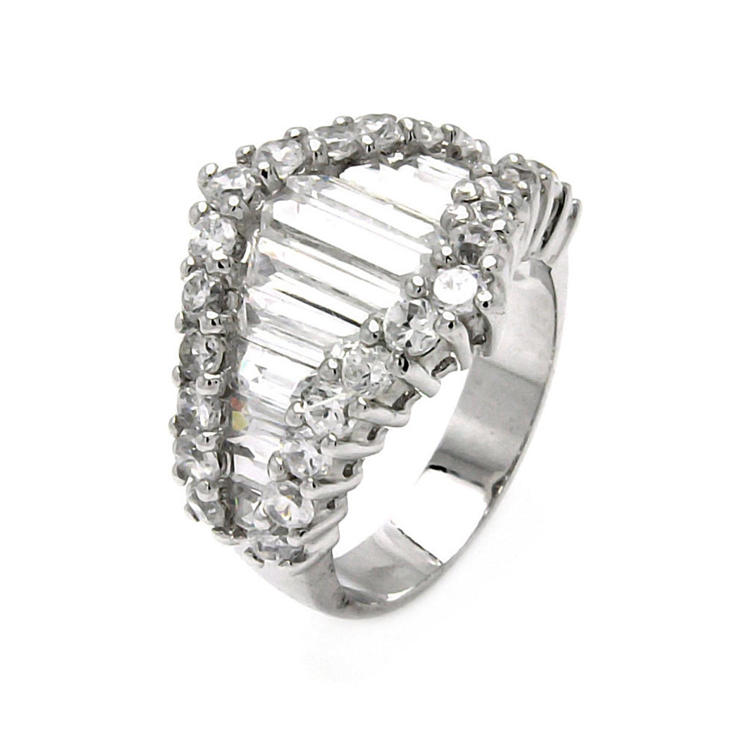 925 Sterling Silver Ladies Jewelry Baguettes Cubic Zirconia Stones Ring Width: 15.3mm