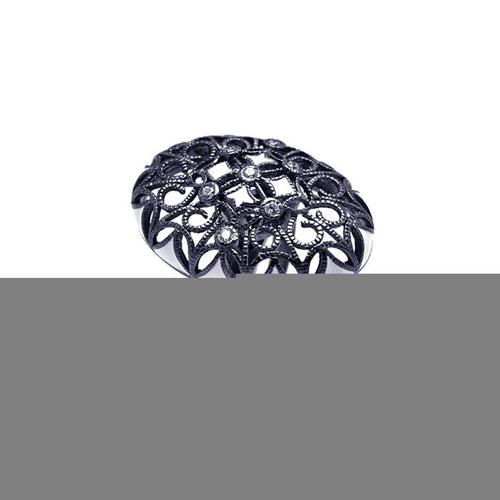 925 Sterling Silver Ladies Jewelry Oval Flower Design Black Rhodium Ring