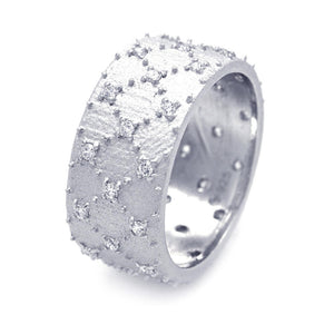 925 Sterling Silver Ladies Jewelry Wide Cubic Zirconia Band Ring