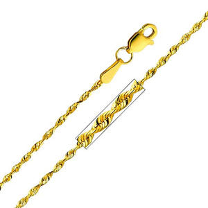 14K Yellow Gold 1.5mm Diamond-Cut Solid Rope Chain Necklace with Lobster Claw Clasp