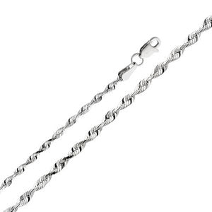 14K White Gold 2.5mm Diamond-Cut Solid Rope Chain Necklace with Lobster Claw