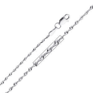 14K White Gold 1.5mm Diamond-Cut Solid Rope Chain Necklace with Lobster Claw Clasp