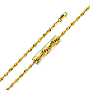 14K Yellow Gold 2.5mm Diamond-Cut Hollow Rope Chain Necklace with Lobster Claw Clasp