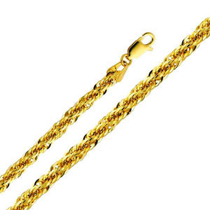 14K Yellow Gold 4mm Hollow Fancy Rope Chain Necklace with Lobster Claw Clasp