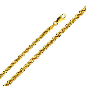 14K Yellow Gold 4mm Hollow Fancy Rope Chain Necklace with Lobster Claw Clasp
