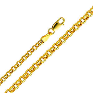 14K Yellow Gold 3.8mm Hollow Rollo Chain Necklace with Lobster Claw Clasp